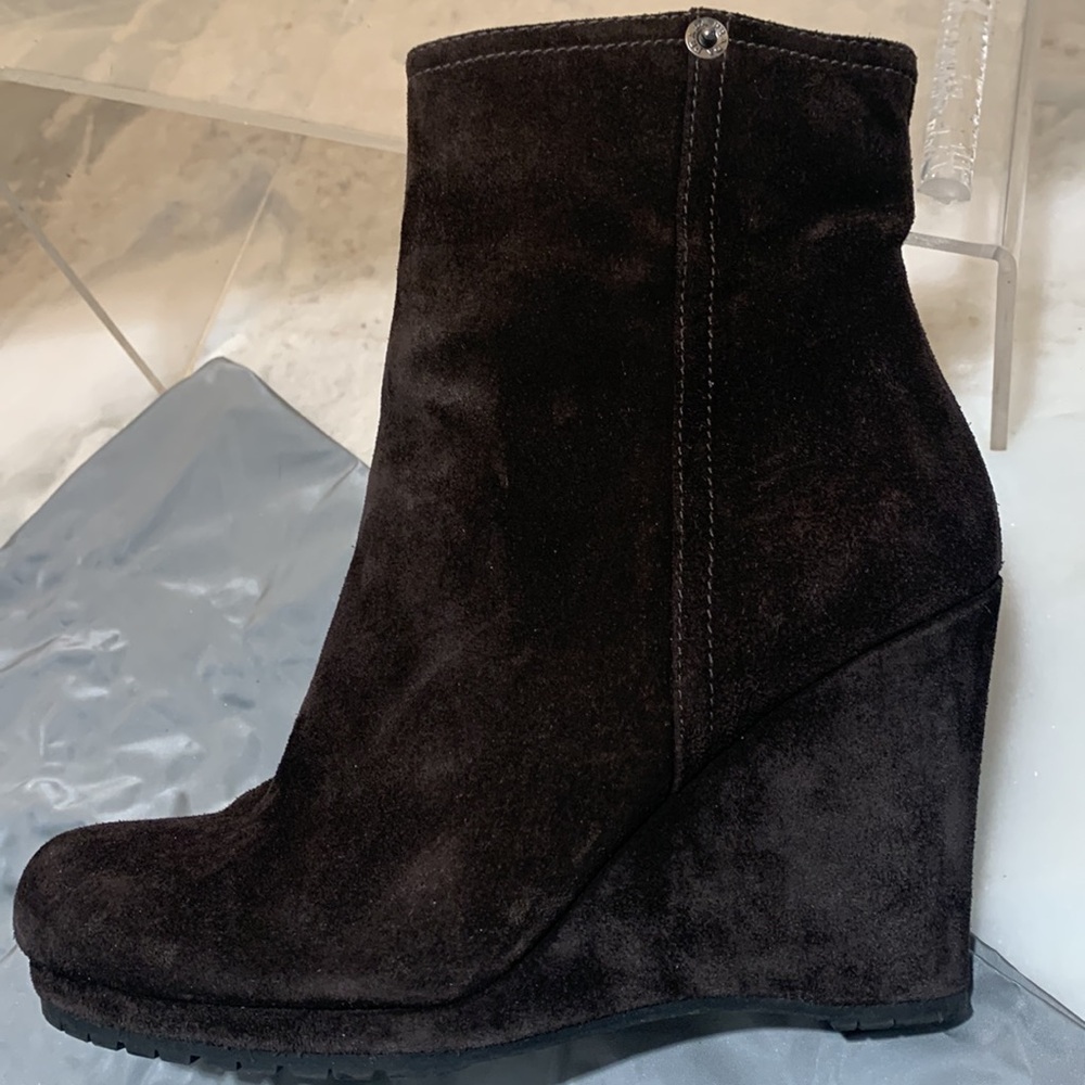 Prada Chocolate Brown Suede Low Boots - size 37.5